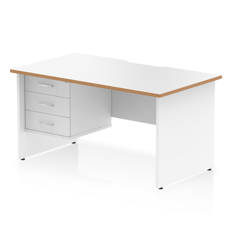 Impulse Scalloped Edge 1400mm Panel End Straight Desk With Single Fixed Pedestal