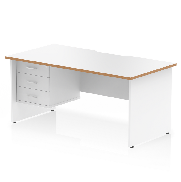 Impulse Scalloped Edge 1600mm Panel End Straight Desk With Single Fixed Pedestal