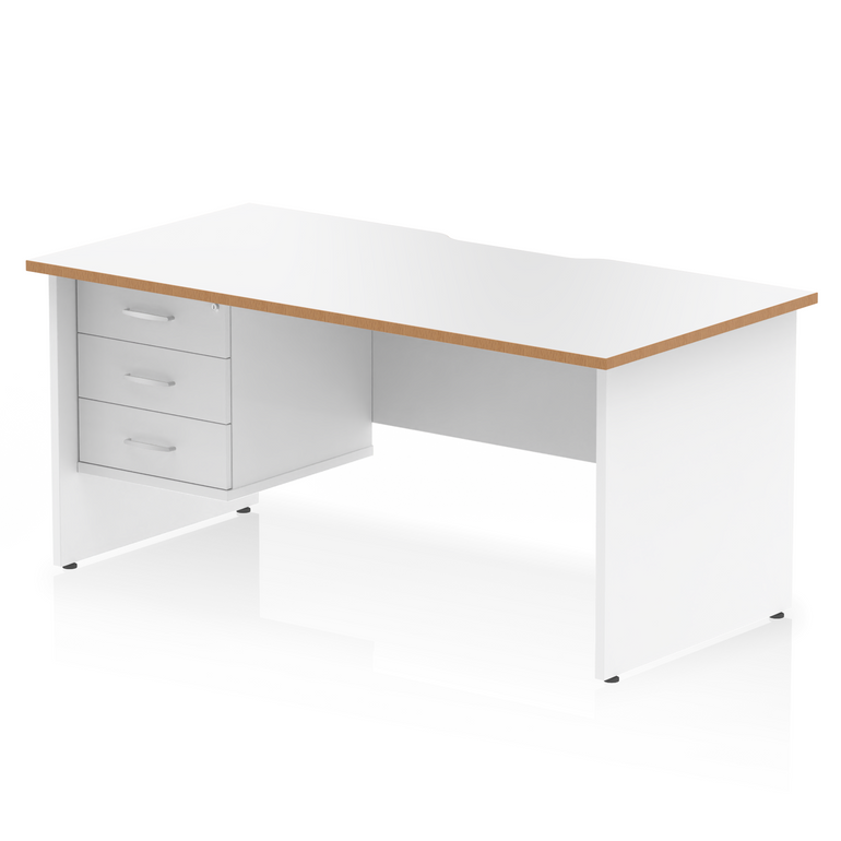 Impulse Scalloped Edge 1600mm Panel End Straight Desk With Single Fixed Pedestal