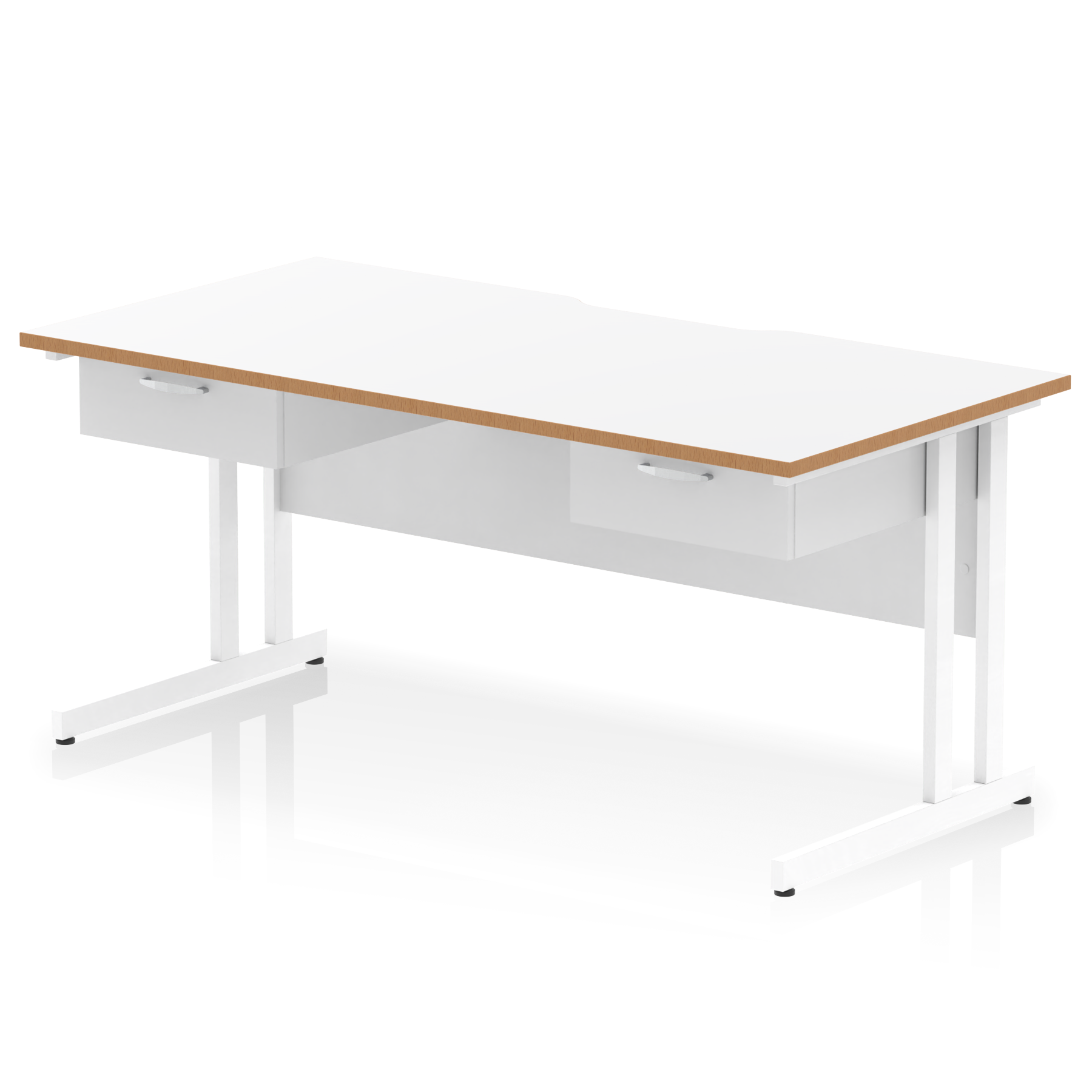 Impulse Scalloped Edge Cantilever Straight Desk With Two One Drawer Fixed Pedestals