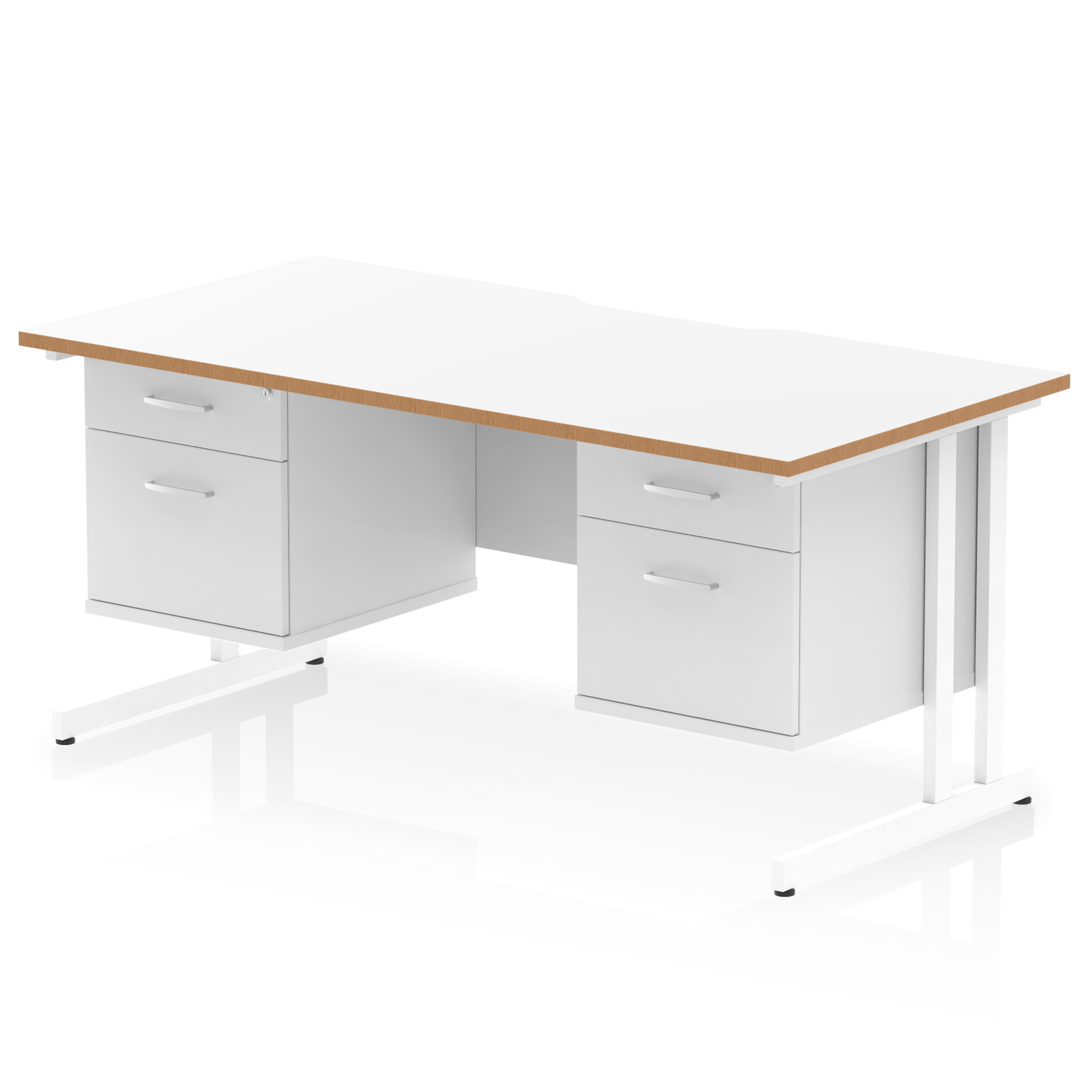 Impulse Scalloped Edge 1600mm Cantilever Straight Desk With Two Fixed Pedestal