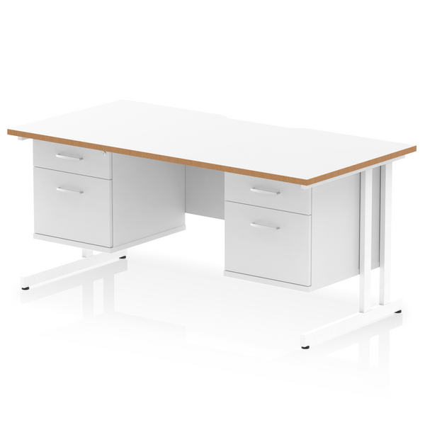 Impulse Scalloped Edge 1600mm Cantilever Straight Desk With Two Fixed Pedestal