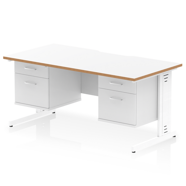 Impulse Scalloped Edge 1600mm Cable Managed Straight Desk With Two Fixed Pedestal