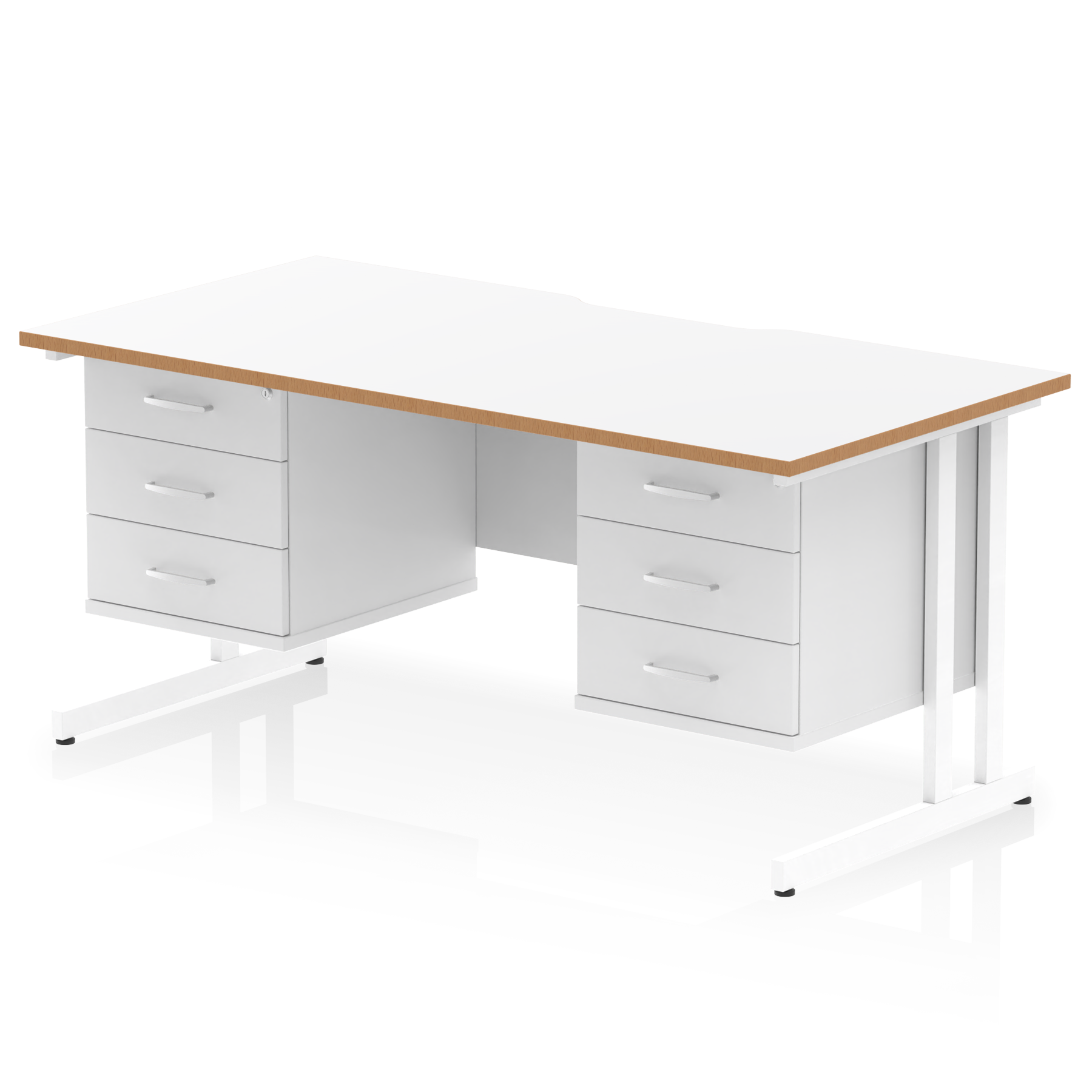 Impulse Scalloped Edge 1600mm Cantilever Straight Desk With Two Fixed Pedestal