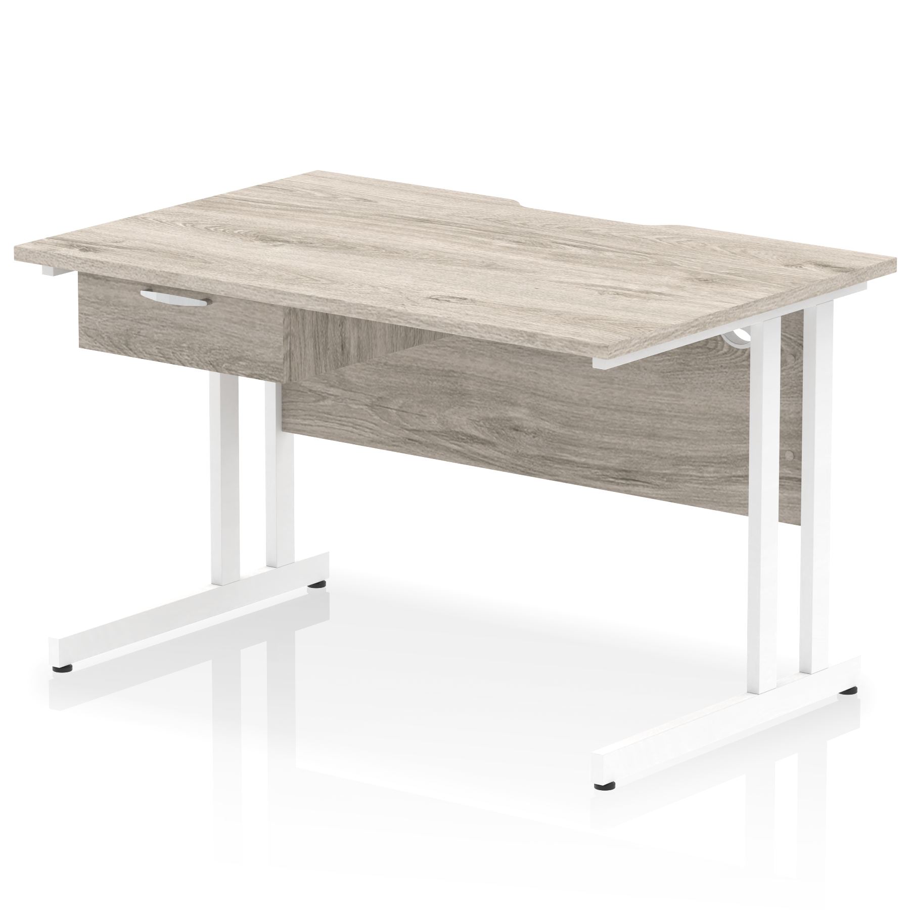 Impulse Scalloped Edge Cantilever Straight Desk With Single One Drawer Fixed Pedestal