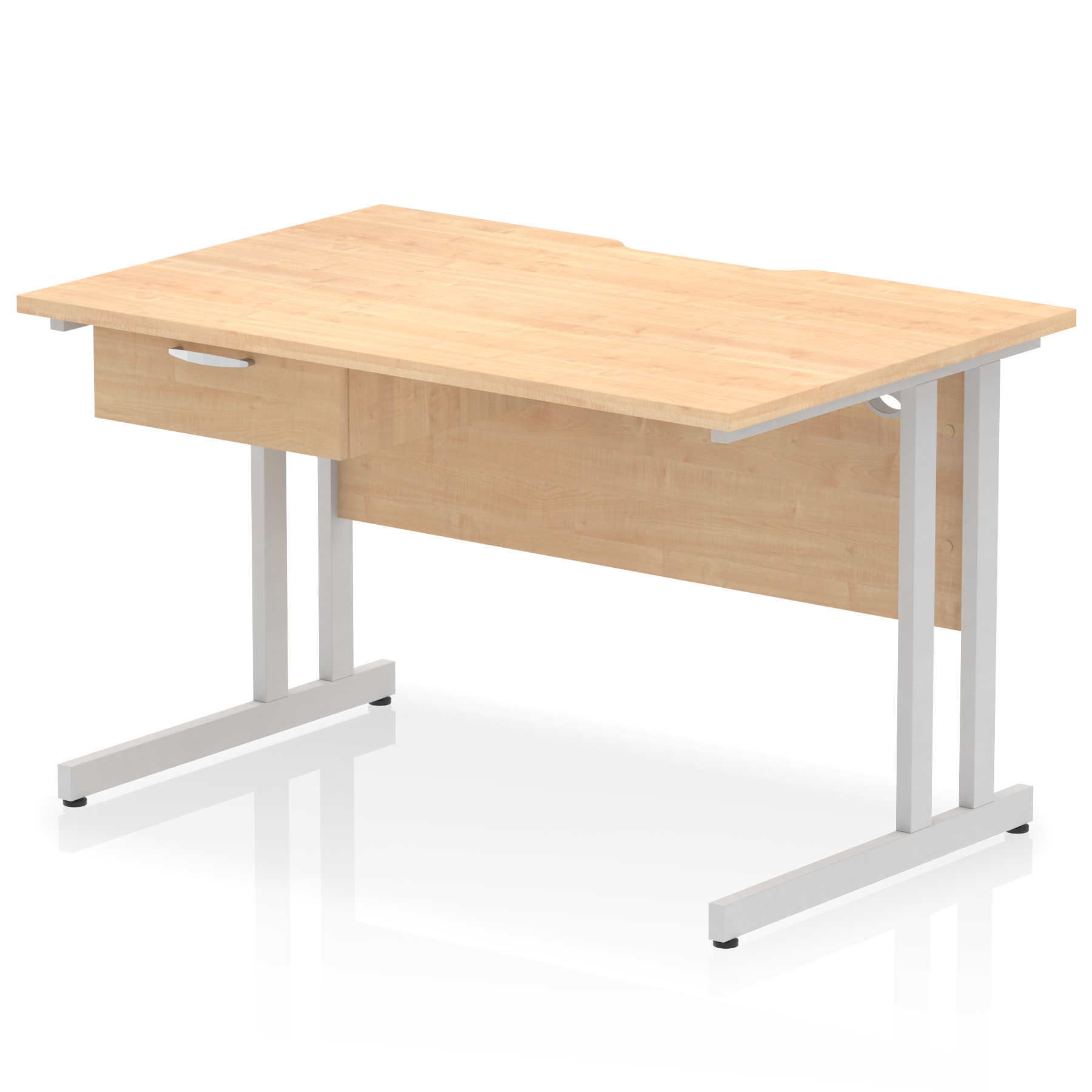 Impulse Scalloped Edge Cantilever Straight Desk With Single One Drawer Fixed Pedestal