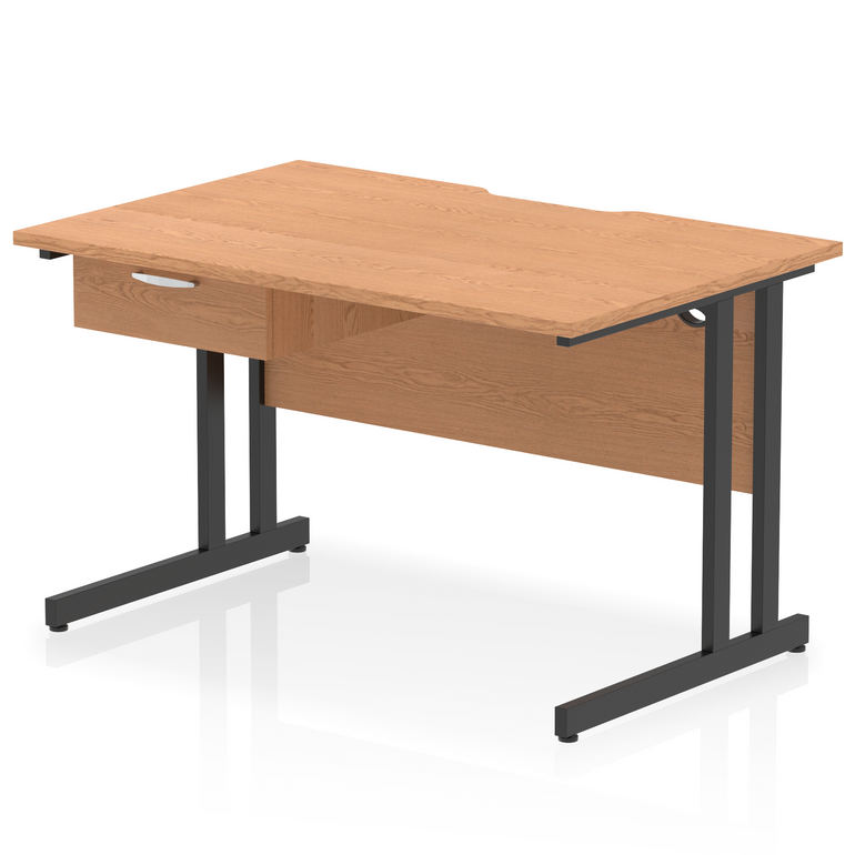 Impulse Scalloped Edge Cantilever Straight Desk With Single One Drawer Fixed Pedestal