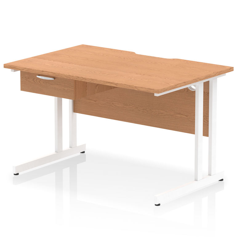 Impulse Scalloped Edge Cantilever Straight Desk With Single One Drawer Fixed Pedestal