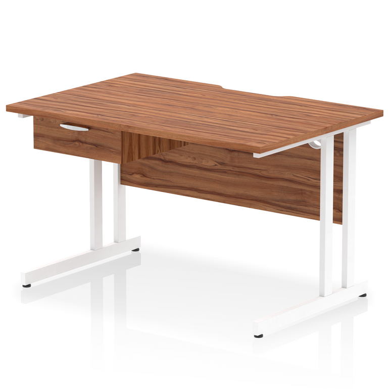 Impulse Scalloped Edge Cantilever Straight Desk With Single One Drawer Fixed Pedestal