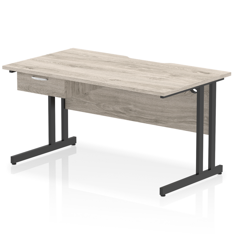 Impulse Scalloped Edge Cantilever Straight Desk With Single One Drawer Fixed Pedestal