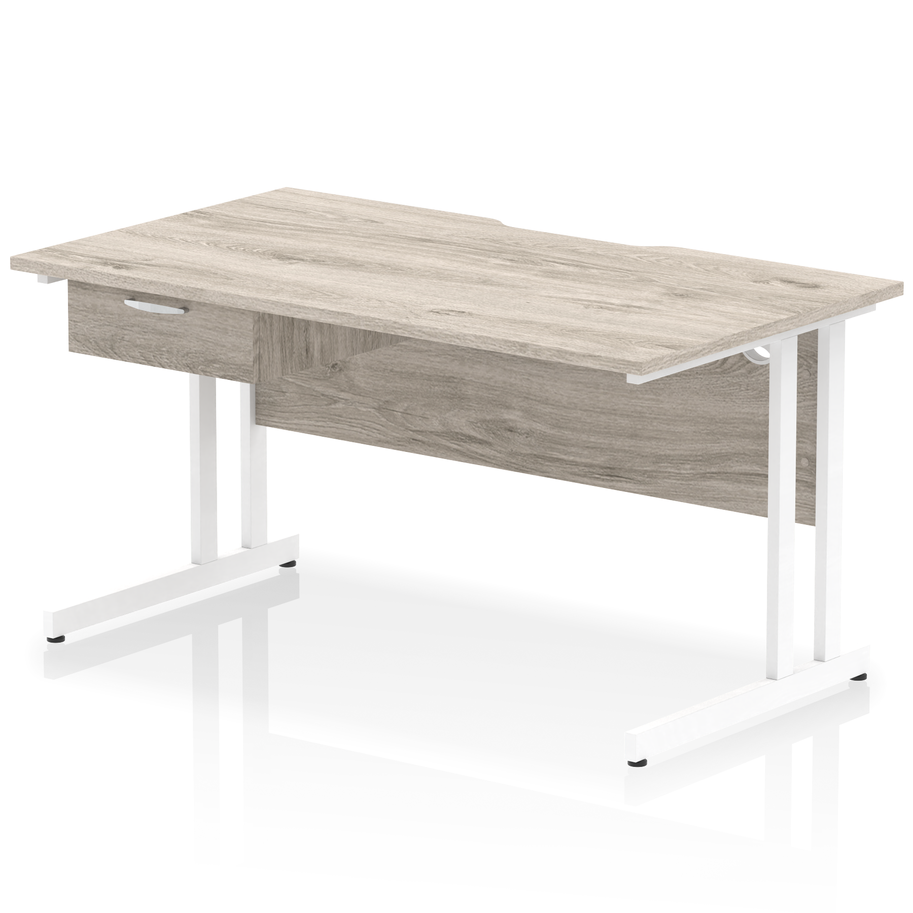 Impulse Scalloped Edge Cantilever Straight Desk With Single One Drawer Fixed Pedestal