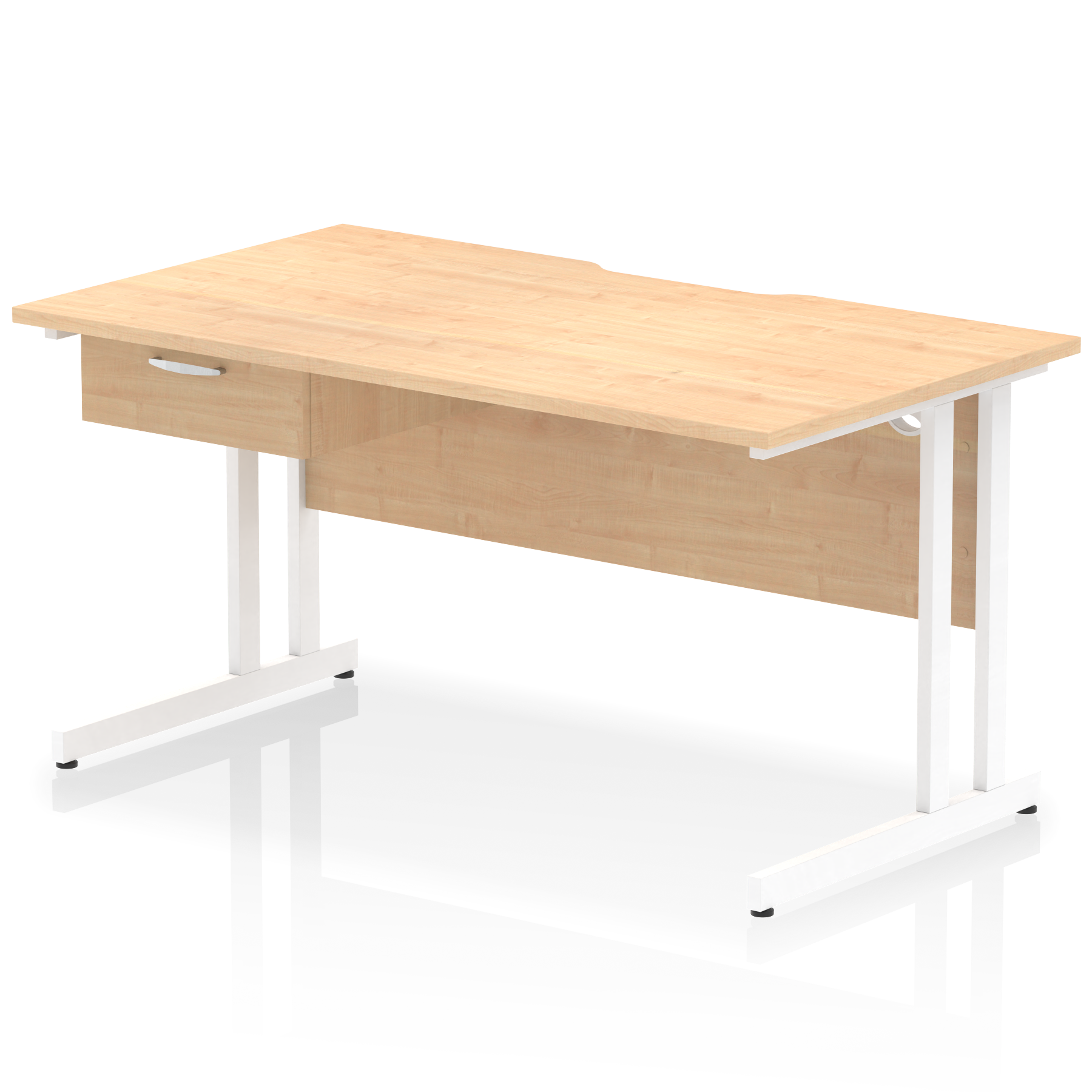 Impulse Scalloped Edge Cantilever Straight Desk With Single One Drawer Fixed Pedestal