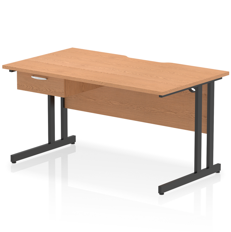 Impulse Scalloped Edge Cantilever Straight Desk With Single One Drawer Fixed Pedestal