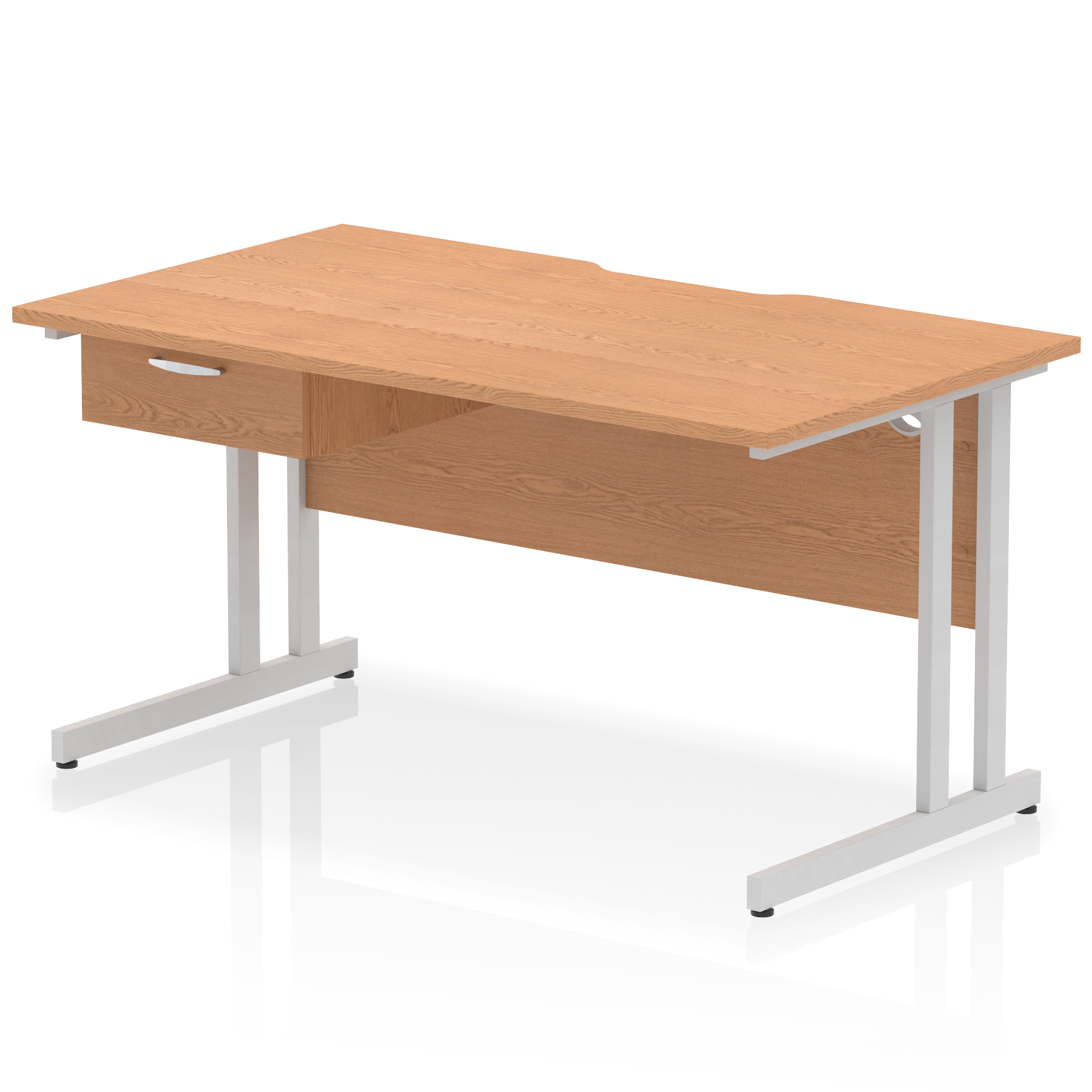 Impulse Scalloped Edge Cantilever Straight Desk With Single One Drawer Fixed Pedestal