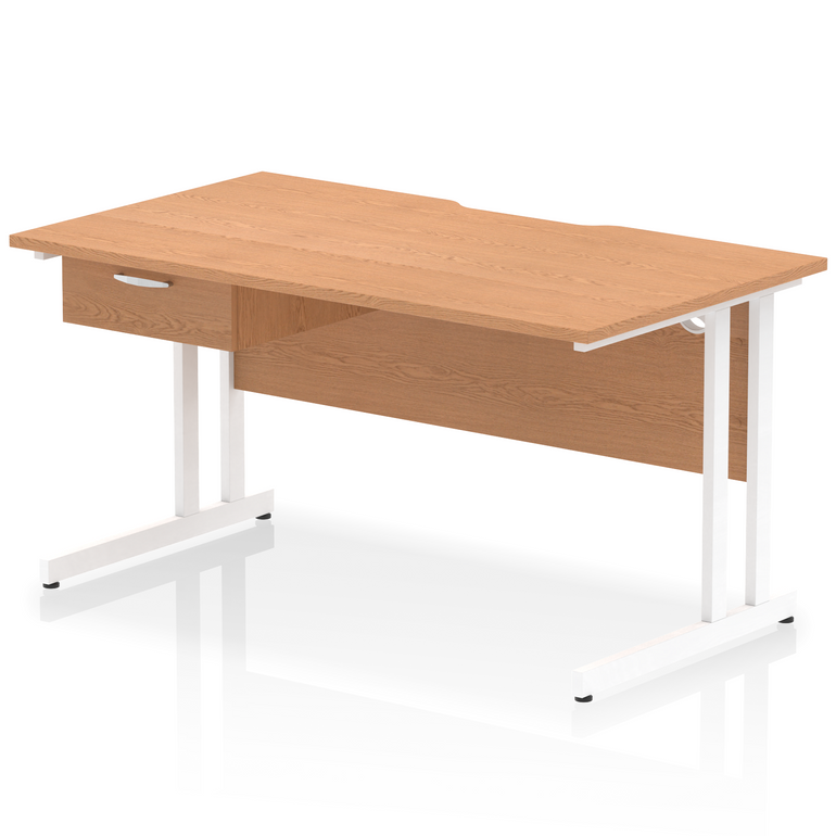 Impulse Scalloped Edge Cantilever Straight Desk With Single One Drawer Fixed Pedestal