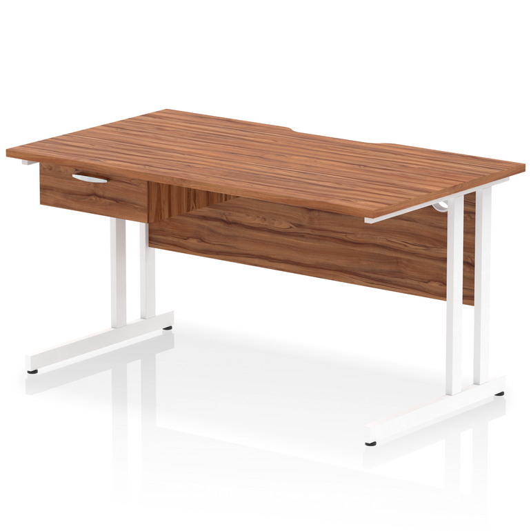 Impulse Scalloped Edge Cantilever Straight Desk With Single One Drawer Fixed Pedestal