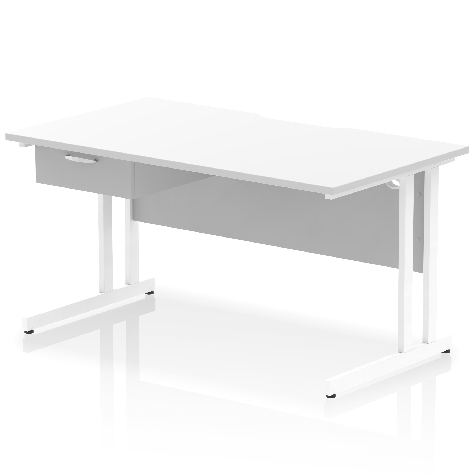 Impulse Scalloped Edge Cantilever Straight Desk With Single One Drawer Fixed Pedestal