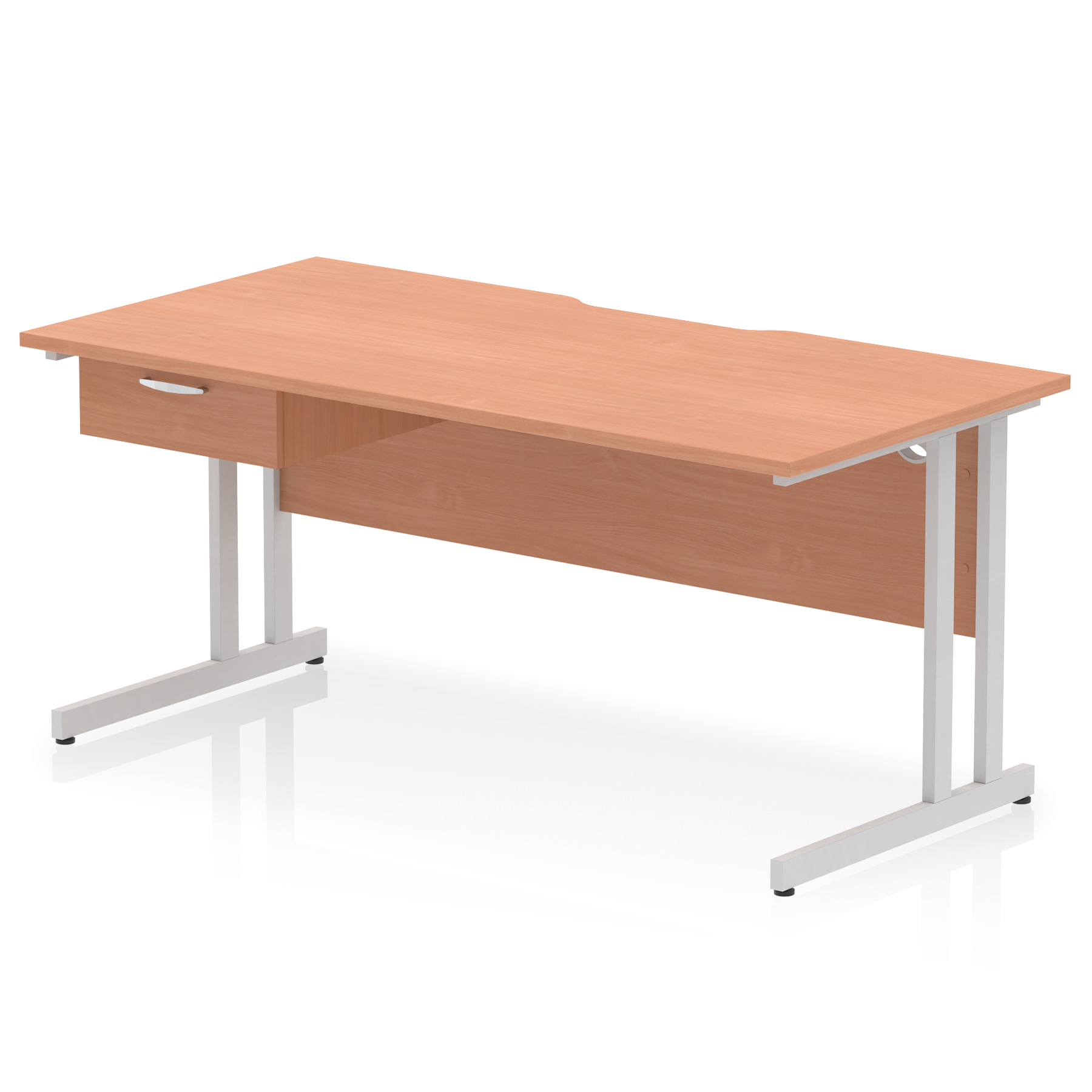 Impulse Scalloped Edge Cantilever Straight Desk With Single One Drawer Fixed Pedestal