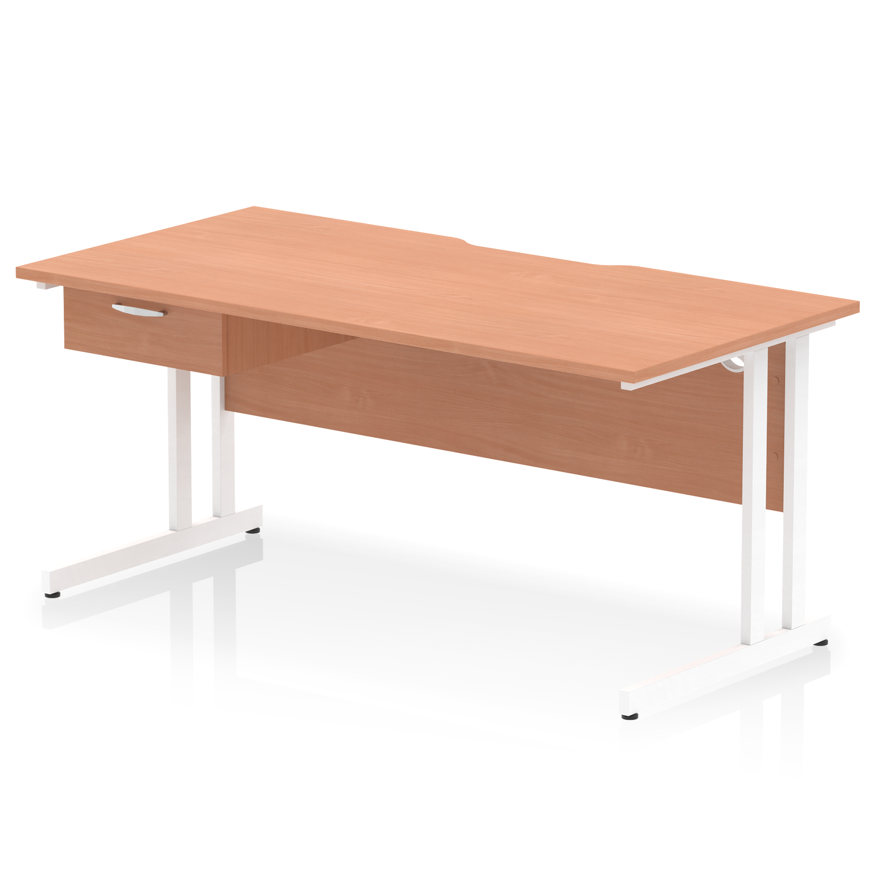 Impulse Scalloped Edge Cantilever Straight Desk With Single One Drawer Fixed Pedestal