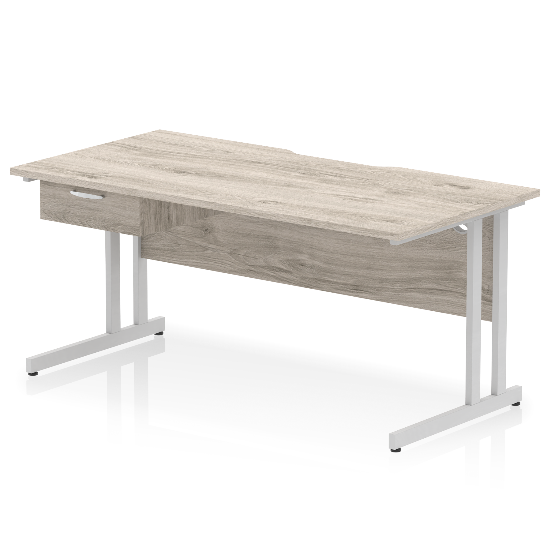 Impulse Scalloped Edge Cantilever Straight Desk With Single One Drawer Fixed Pedestal