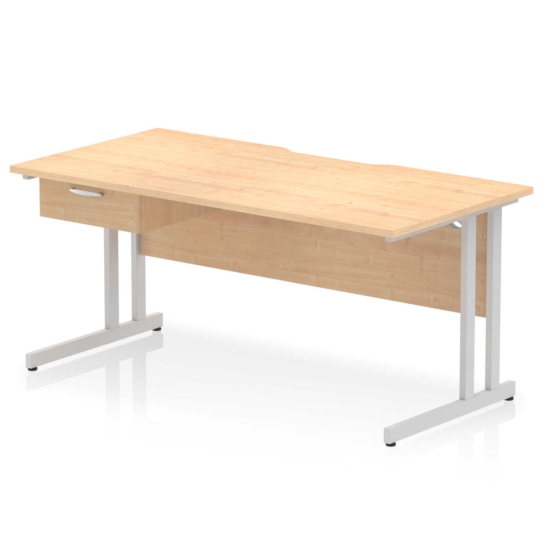 Impulse Scalloped Edge Cantilever Straight Desk With Single One Drawer Fixed Pedestal