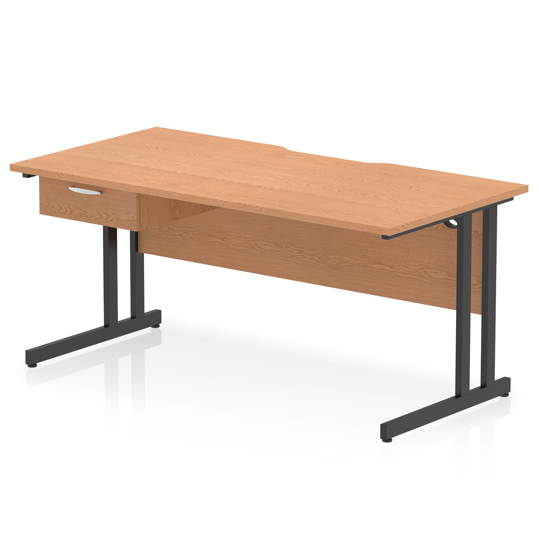 Impulse Scalloped Edge Cantilever Straight Desk With Single One Drawer Fixed Pedestal