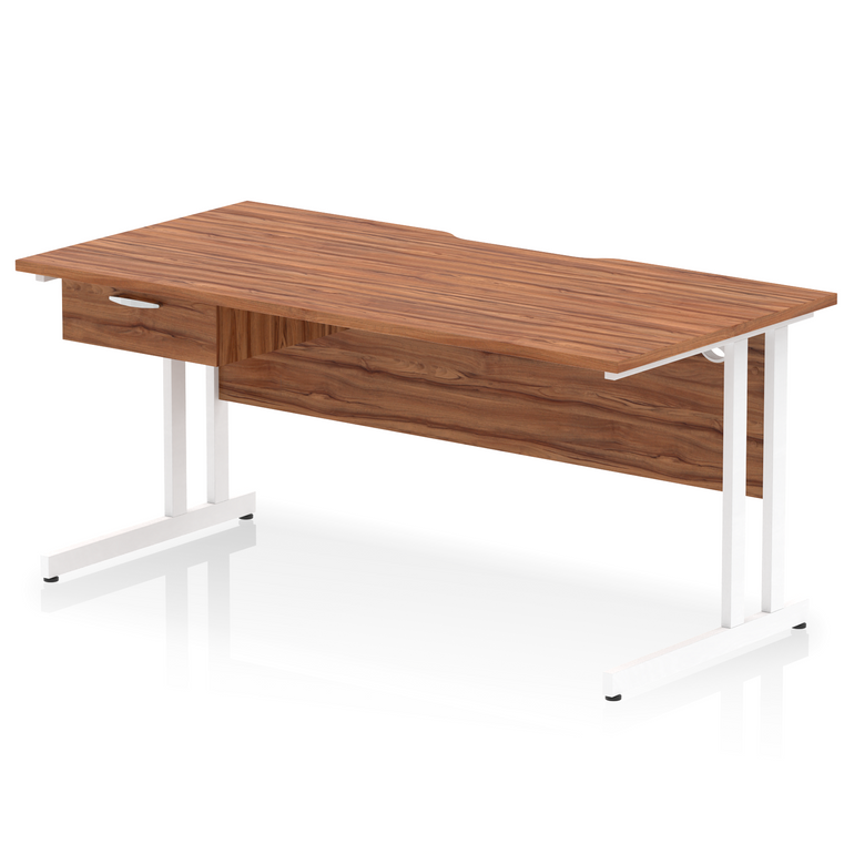 Impulse Scalloped Edge Cantilever Straight Desk With Single One Drawer Fixed Pedestal