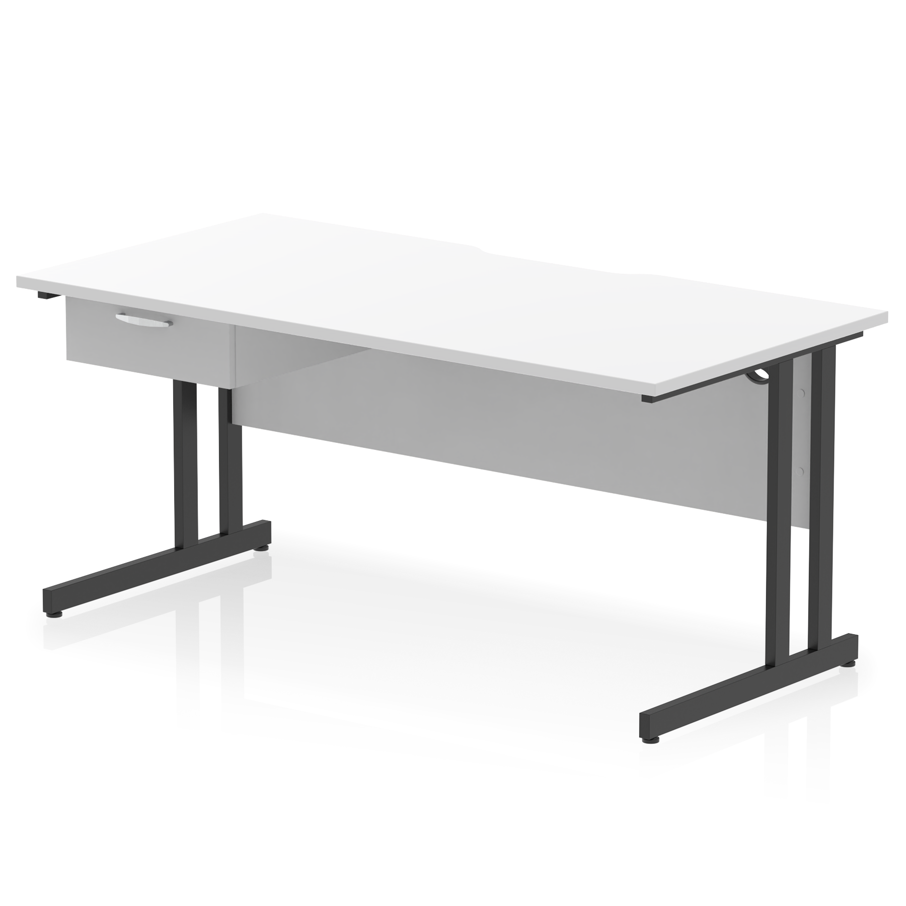 Impulse Scalloped Edge Cantilever Straight Desk With Single One Drawer Fixed Pedestal