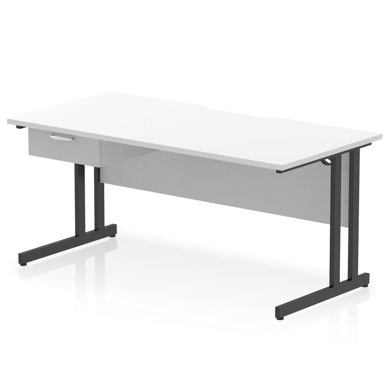 Impulse Scalloped Edge Cantilever Straight Desk With Single One Drawer Fixed Pedestal