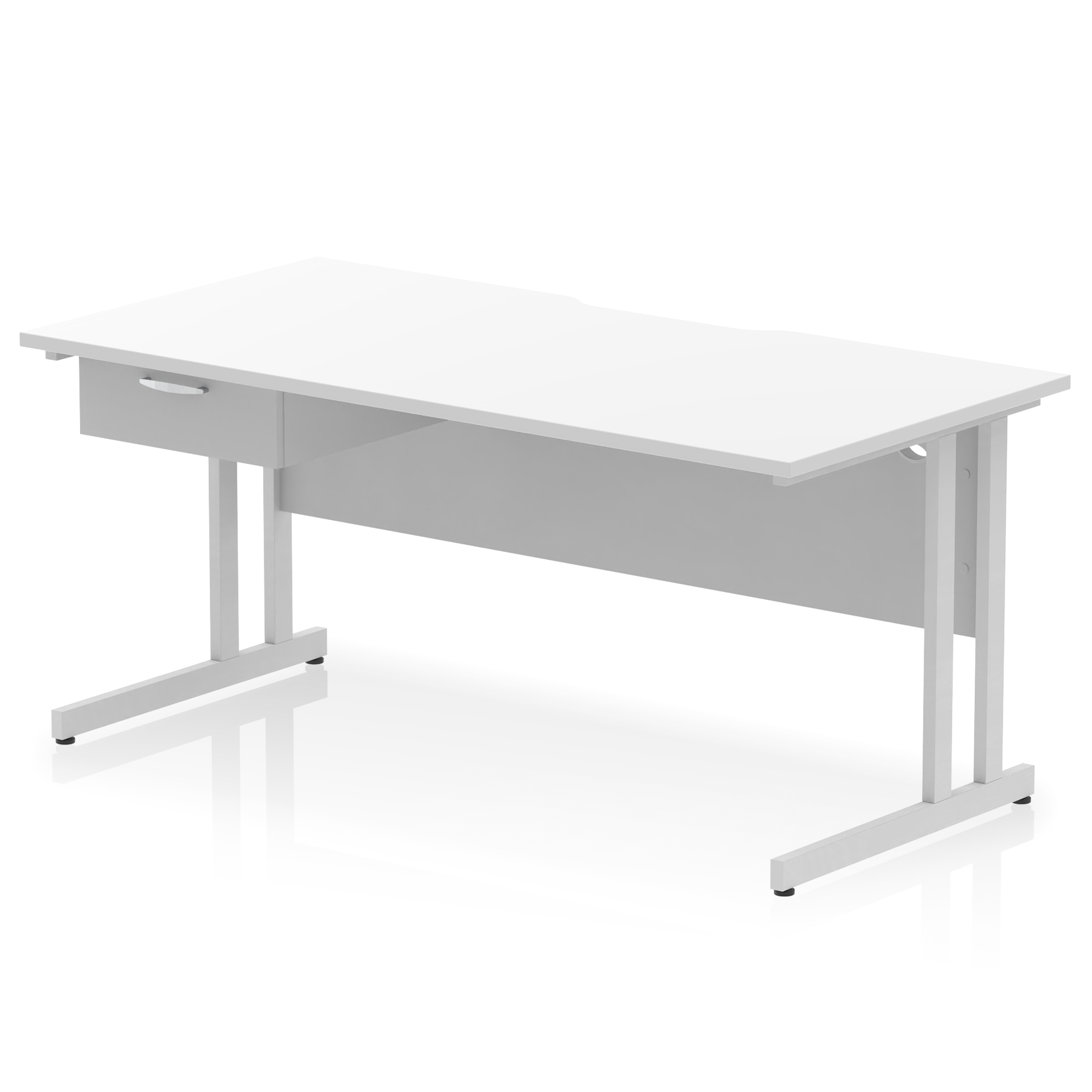 Impulse Scalloped Edge Cantilever Straight Desk With Single One Drawer Fixed Pedestal