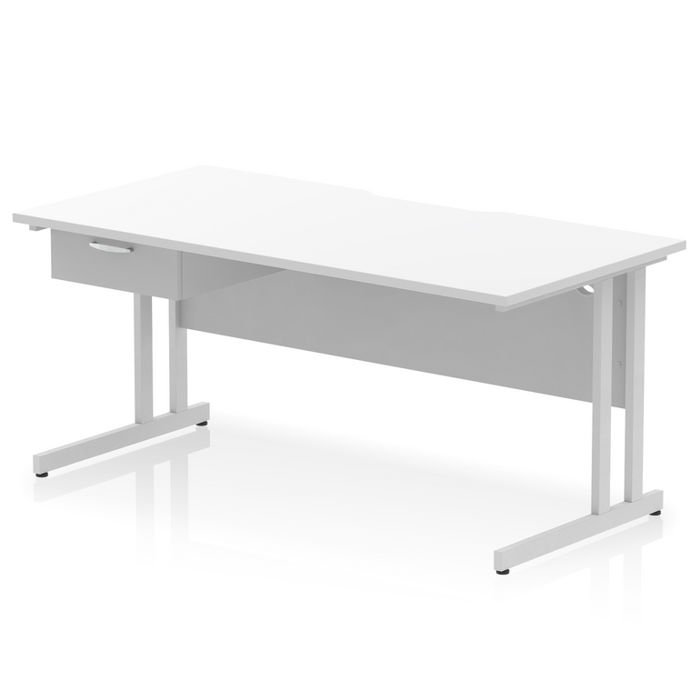 Impulse Scalloped Edge Cantilever Straight Desk With Single One Drawer Fixed Pedestal