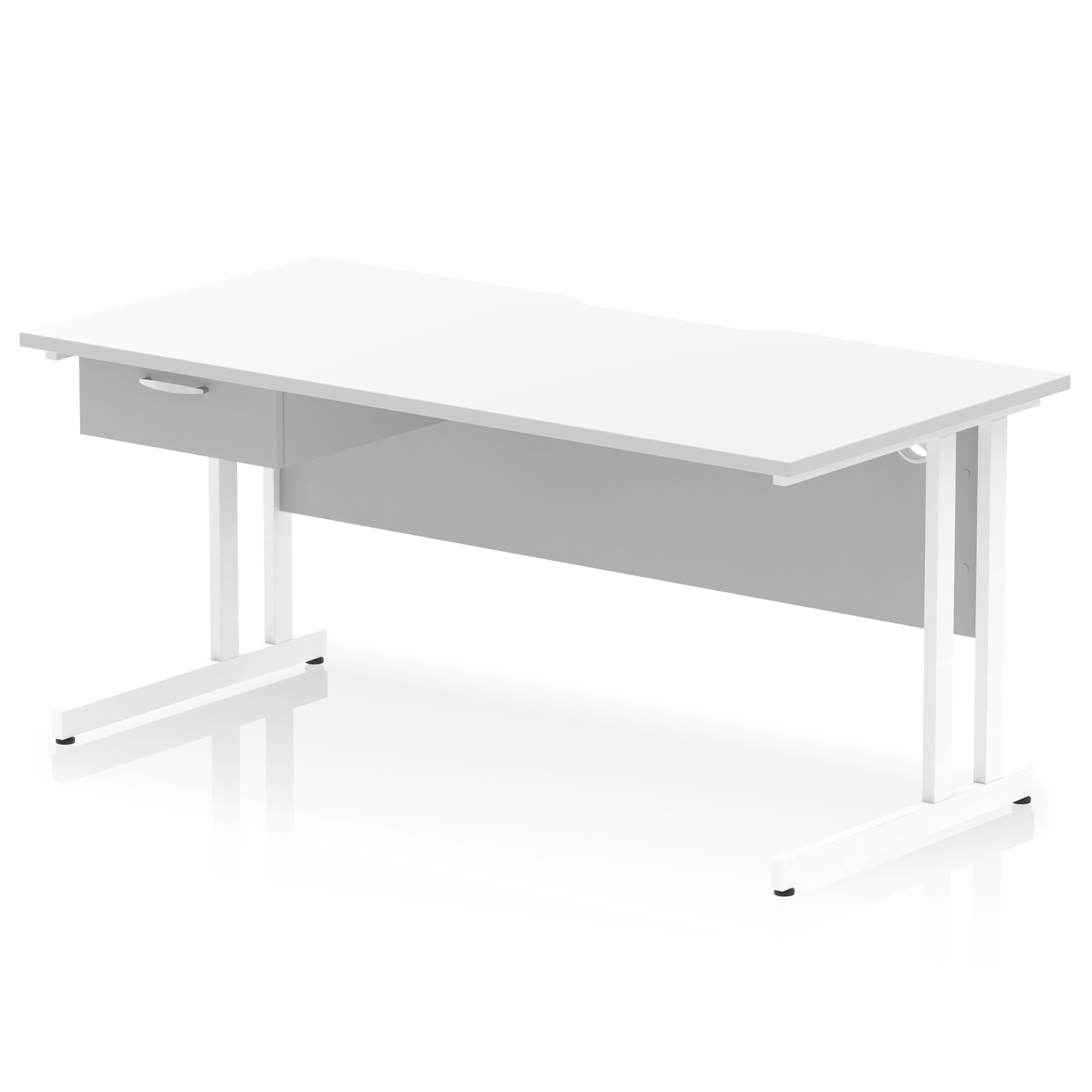 Impulse Scalloped Edge Cantilever Straight Desk With Single One Drawer Fixed Pedestal