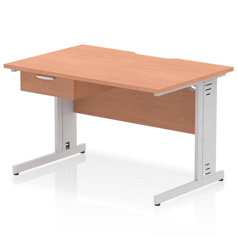 Impulse Scalloped Edge Cable Managed Straight Desk With Single One Drawer Fixed Pedestal