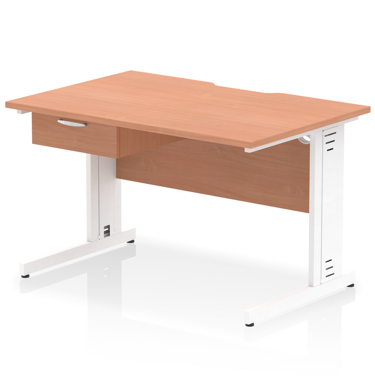 Impulse Scalloped Edge Cable Managed Straight Desk With Single One Drawer Fixed Pedestal