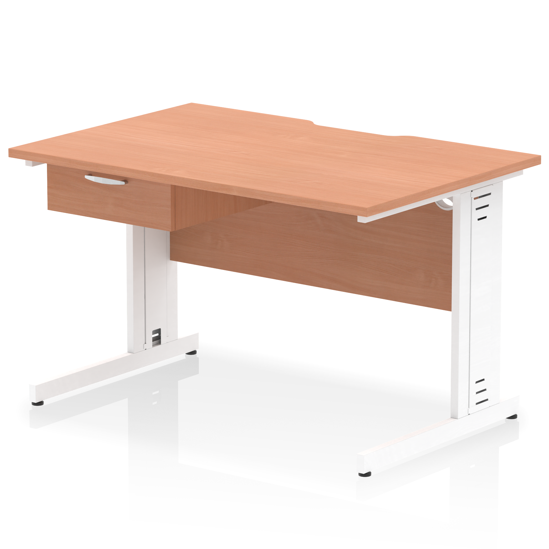 Impulse Scalloped Edge Cable Managed Straight Desk With Single One Drawer Fixed Pedestal