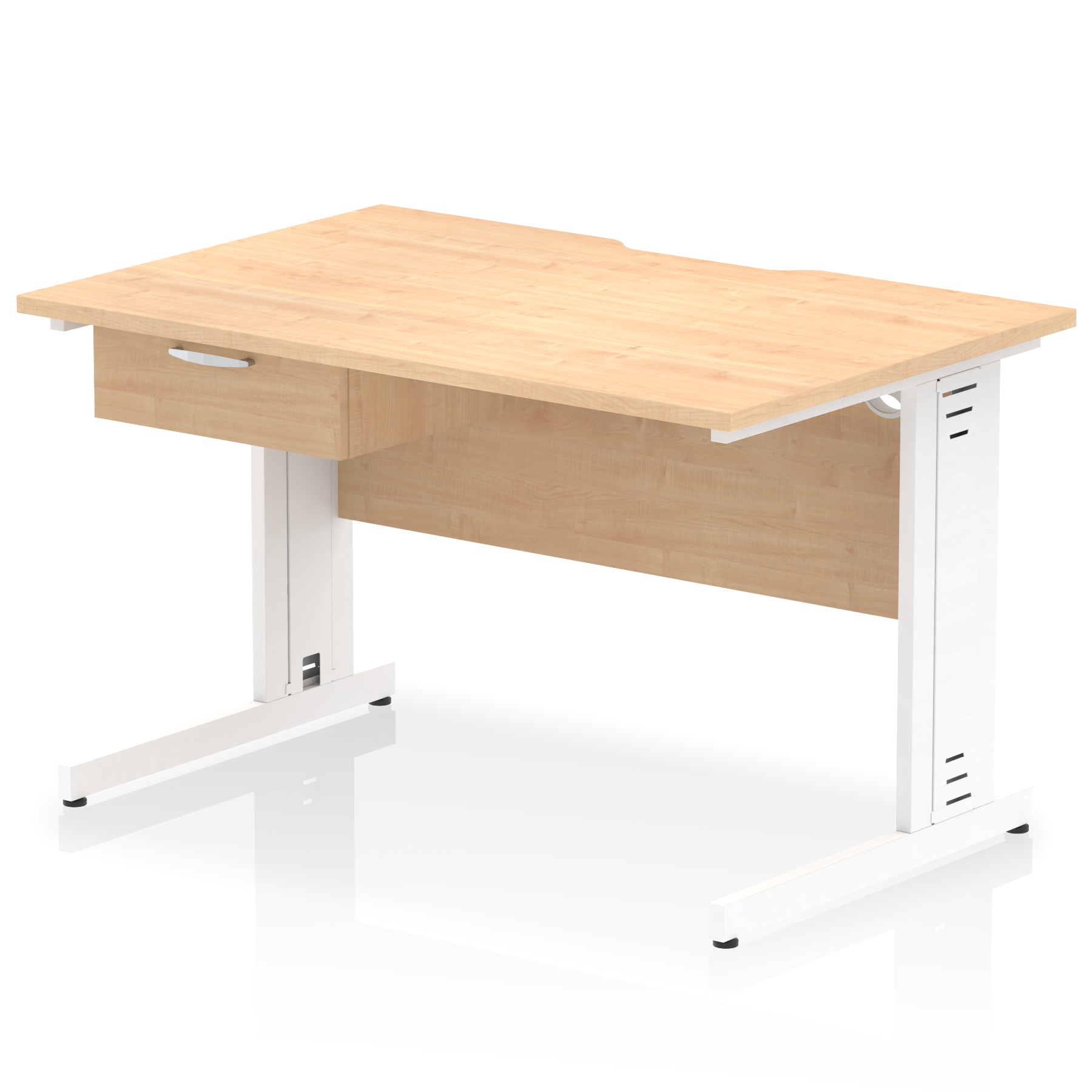 Impulse Scalloped Edge Cable Managed Straight Desk With Single One Drawer Fixed Pedestal