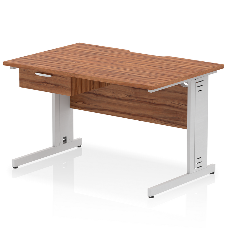 Impulse Scalloped Edge Cable Managed Straight Desk With Single One Drawer Fixed Pedestal