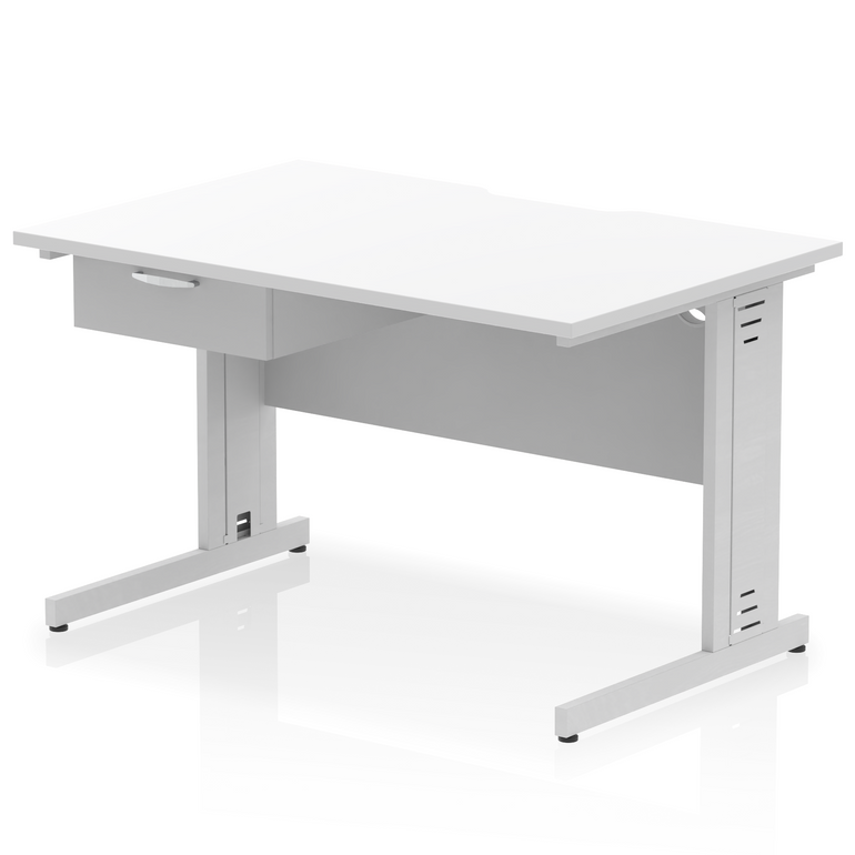 Impulse Scalloped Edge Cable Managed Straight Desk With Single One Drawer Fixed Pedestal