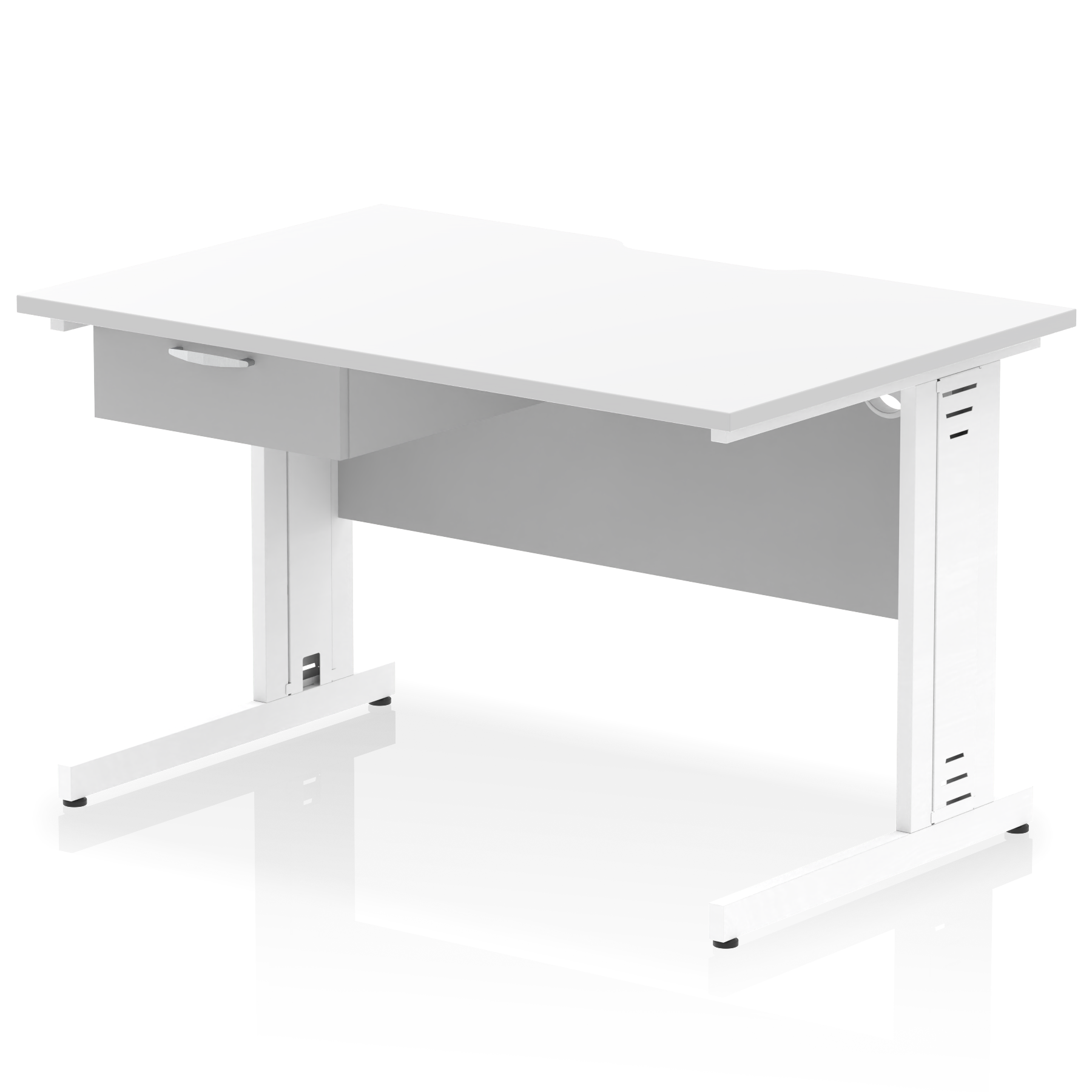 Impulse Scalloped Edge Cable Managed Straight Desk With Single One Drawer Fixed Pedestal