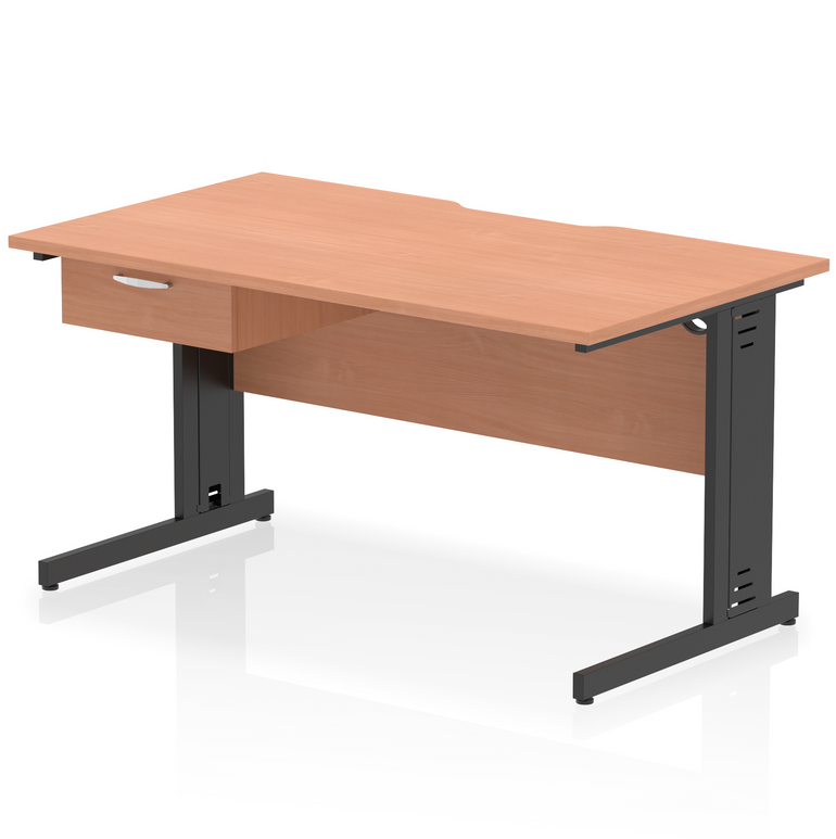Impulse Scalloped Edge Cable Managed Straight Desk With Single One Drawer Fixed Pedestal