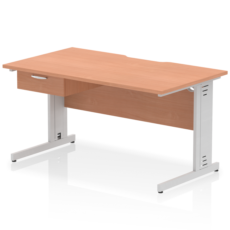 Impulse Scalloped Edge Cable Managed Straight Desk With Single One Drawer Fixed Pedestal