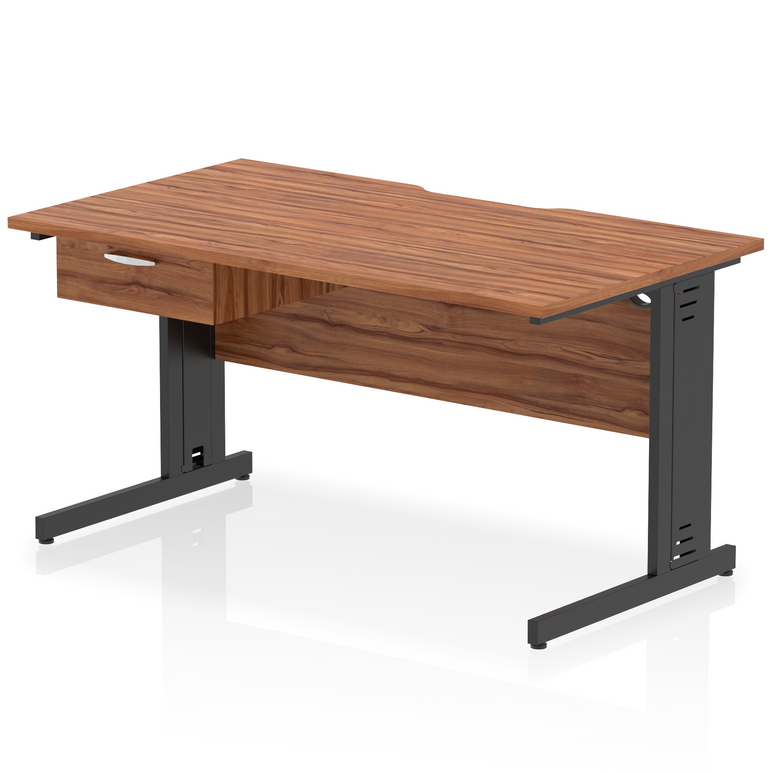 Impulse Scalloped Edge Cable Managed Straight Desk With Single One Drawer Fixed Pedestal