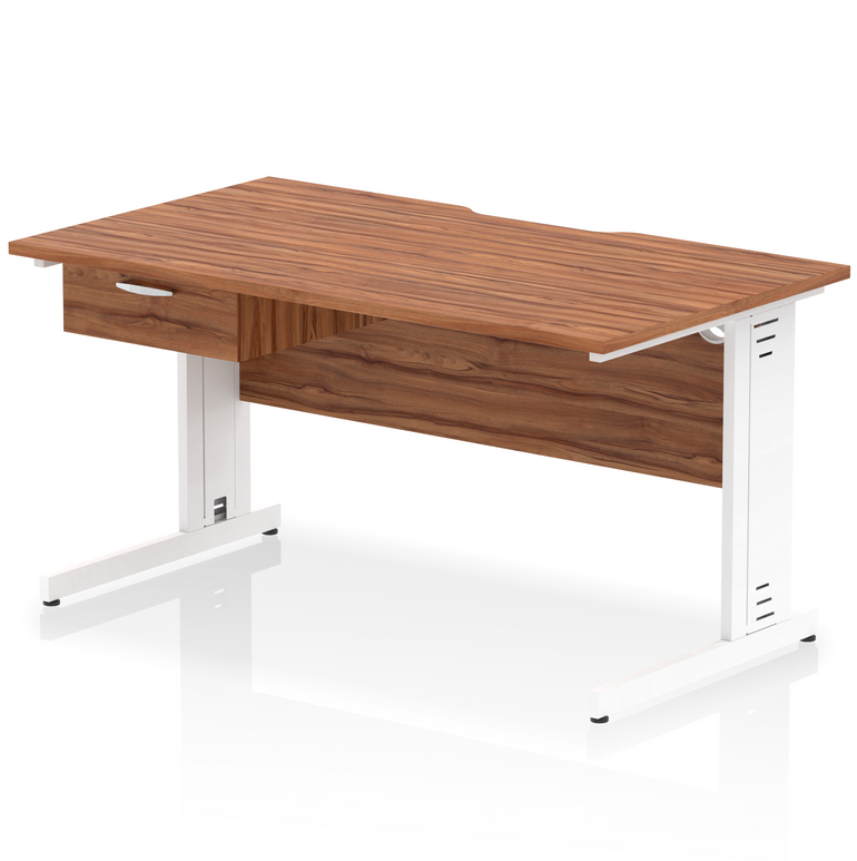 Impulse Scalloped Edge Cable Managed Straight Desk With Single One Drawer Fixed Pedestal
