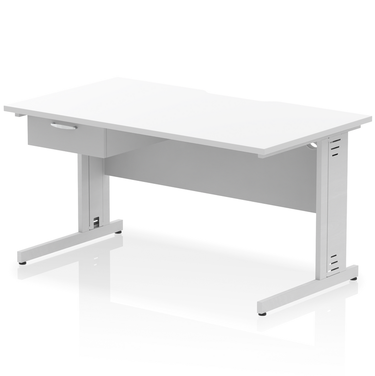 Impulse Scalloped Edge Cable Managed Straight Desk With Single One Drawer Fixed Pedestal
