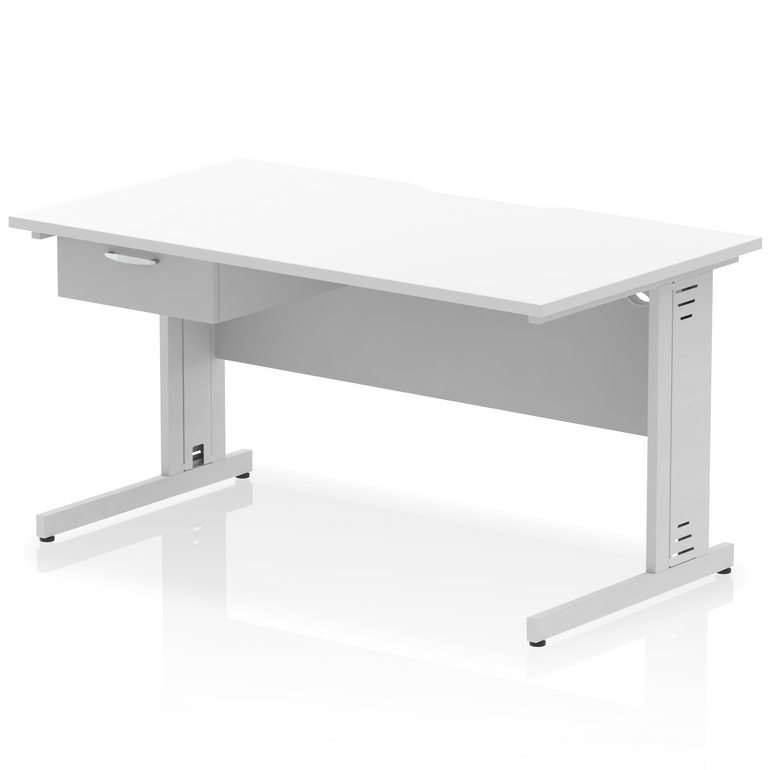 Impulse Scalloped Edge Cable Managed Straight Desk With Single One Drawer Fixed Pedestal