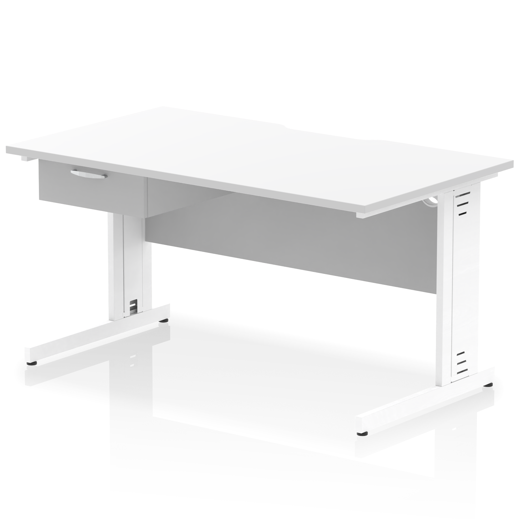 Impulse Scalloped Edge Cable Managed Straight Desk With Single One Drawer Fixed Pedestal