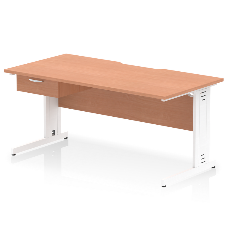 Impulse Scalloped Edge Cable Managed Straight Desk With Single One Drawer Fixed Pedestal