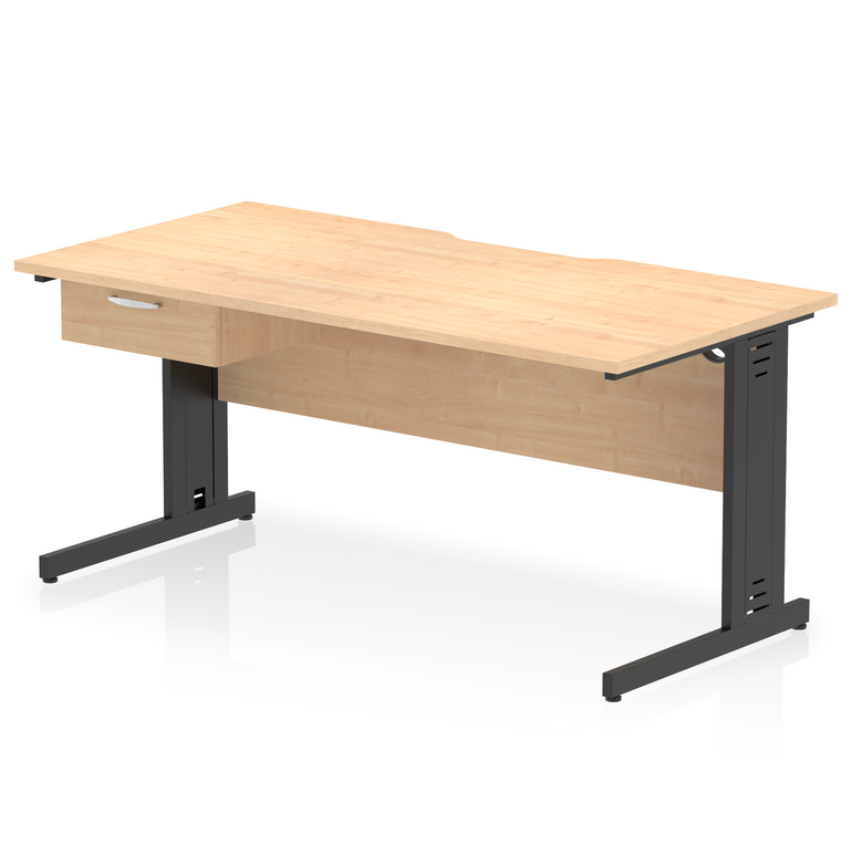 Impulse Scalloped Edge Cable Managed Straight Desk With Single One Drawer Fixed Pedestal