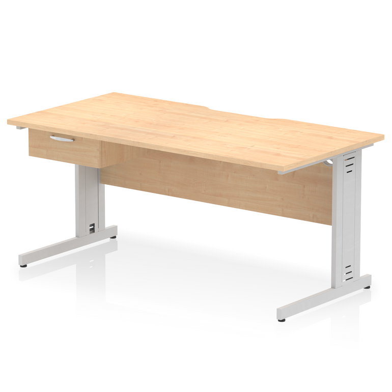 Impulse Scalloped Edge Cable Managed Straight Desk With Single One Drawer Fixed Pedestal