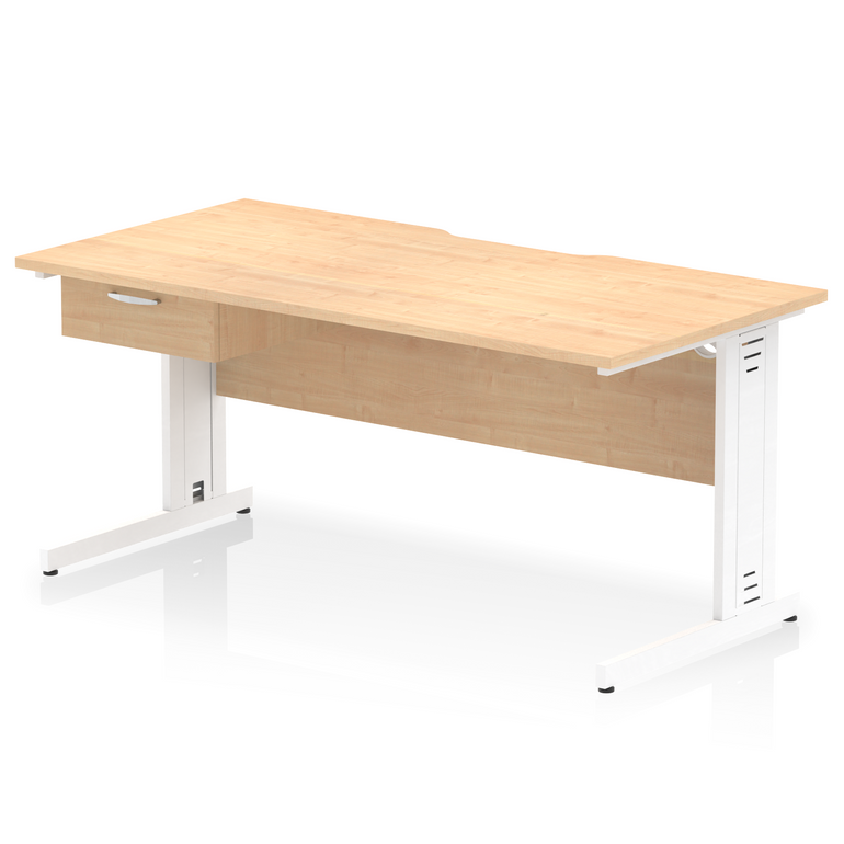 Impulse Scalloped Edge Cable Managed Straight Desk With Single One Drawer Fixed Pedestal